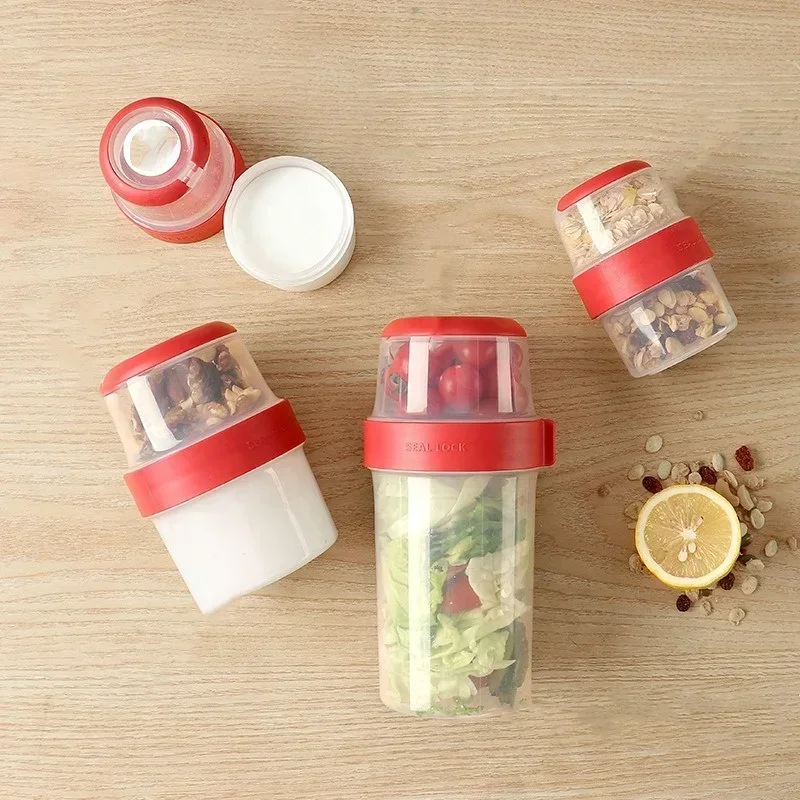 Meal Prep Oatmeal Jars - Taşınabilir Plastik Kahvaltı Kabı, Salata, Yoğurt,