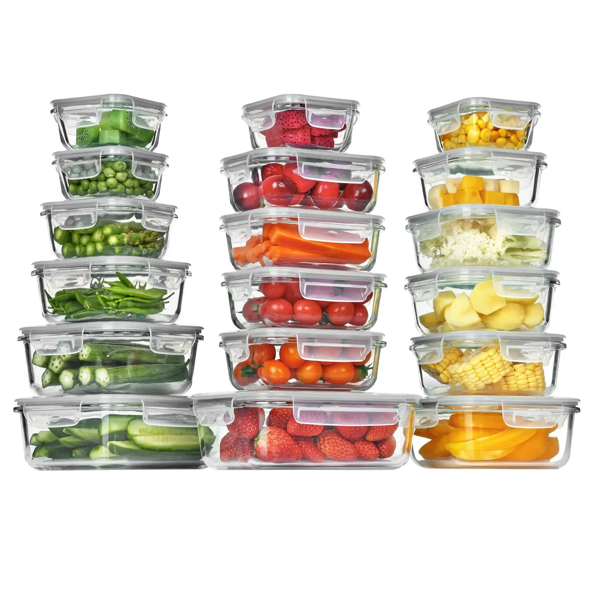 Meal Prep Oven Safe Containers - 18'li Paket Cam Gıda Saklama Kapları,