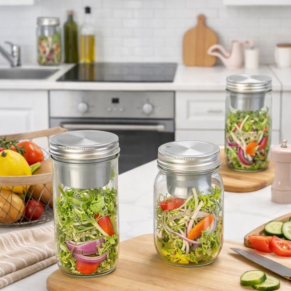 Meal Prep Jar Salad - 16/24 Oz Salata Cam Kavanozları Geniş