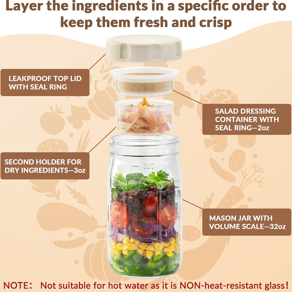 4'lü Cam Salata Kavanozları, K - Meal Prep Jar Salad incelemesi ve fiyatı